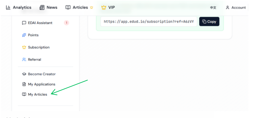 My articles entrance