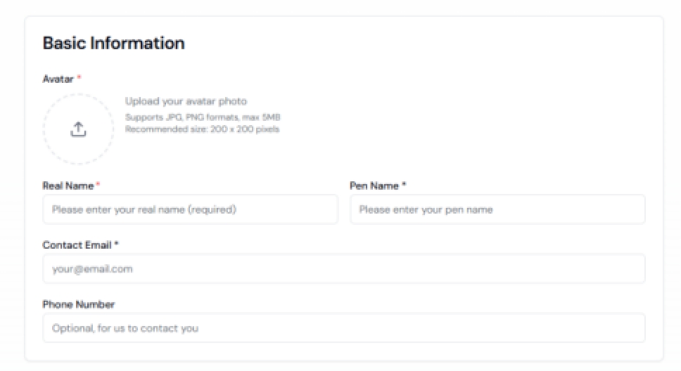 Application form - upper part